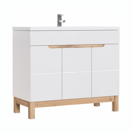 Produse - Masca lavoar baie 100 cm, MDF alb lucios, stejar auriu, Bali White COMAD