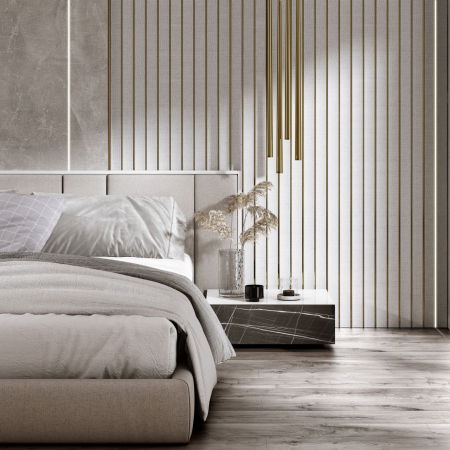 Produse - Panou riflat 3D Amber, Alb, 270x13 cm, Lamelio