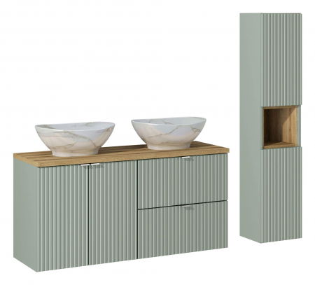 Seturi mobilier baie - Set baie masca cu usi si sertare + lavoar si dulap coloana Line Reed Green 120 cm