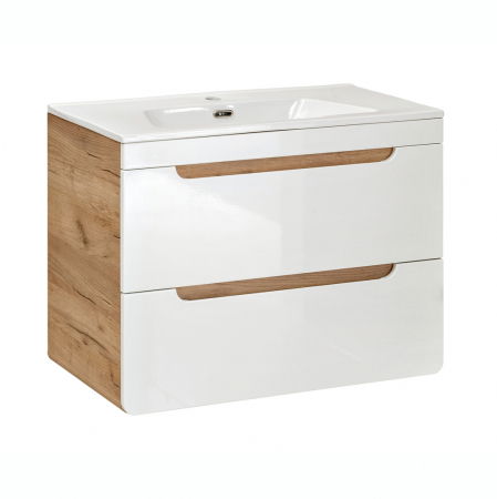 Masti pentru lavoare - Set lavoar baie + masca baie Aruba 80 cm, MDF alb lucios, stejar auriu, COMAD