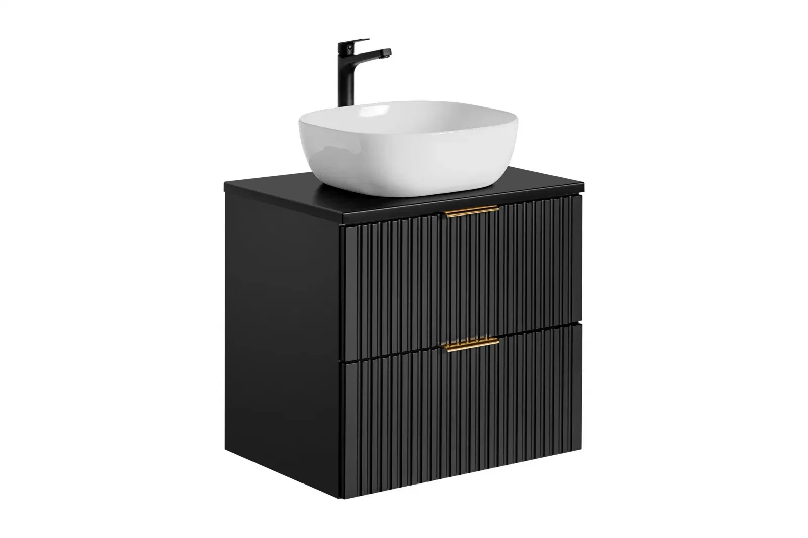 Seturi mobilier baie - SET MASCA + BLAT ȘI LAVOAR APLICAT ADEL BLACK 60 CM, MDF RIFLAT, CULOARE NEGRU