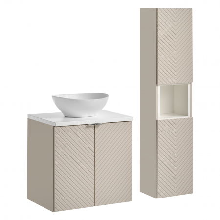 Seturi mobilier baie - Set mobilier baie 60cm cu blat, lavoar Lola și dulap înalt Viva Cashmere