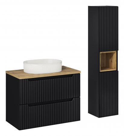 Seturi mobilier baie - SET MOBILIER BAIE 80 CM NOVA BLACK ,LAVOAR APLICAT