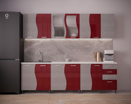 Bucatarii - Bucatarie CIP S MDF Rosu Metalizat 2,6m