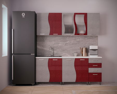 Bucatarii - Bucatarie CIP S MDF Rosu Metalizat 2m