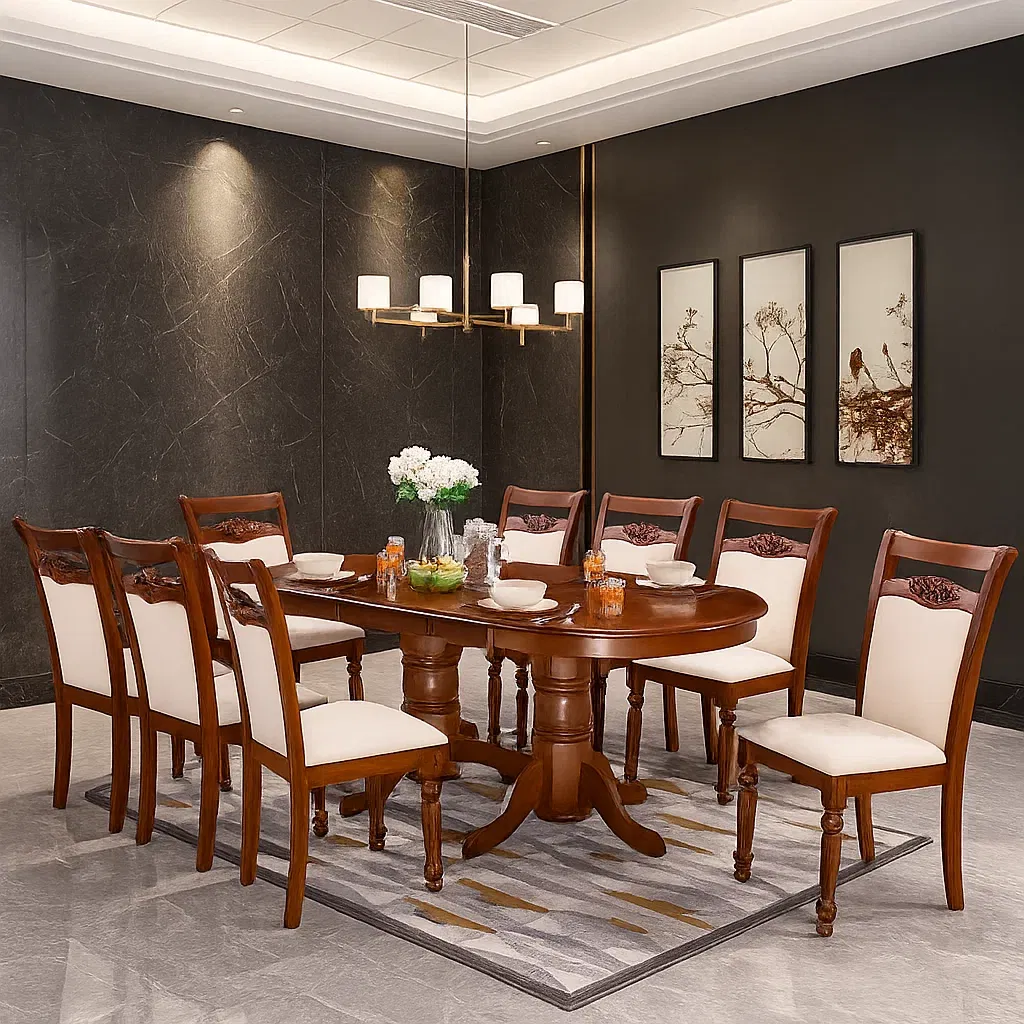 Mese - Set Masa RH7038EXT Cu 8 Scaune 8064C, 155x100x77 cm, Dirty Oak