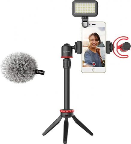 Selfie stick-uri - Boya Vlogger Kit Plus BY-VG350 (Led Light/Tripod/Shock Mount/Microphone With Monitoring, Super Cardiod Pattern)
