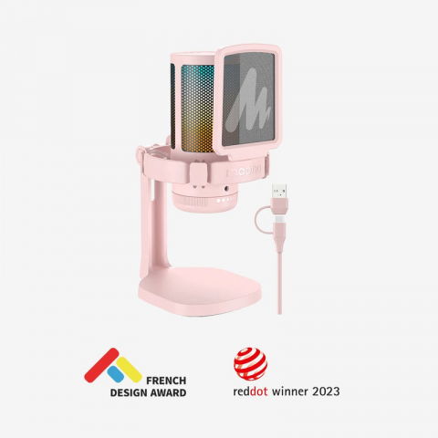 Microfoane - Microfon Gaming GamerWave Condensator USB RGB (Roz)