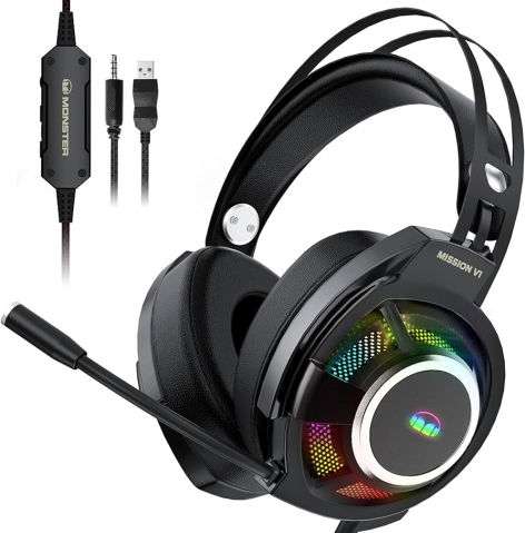 Calculatoare - Monster Gaming Headset USB RGB Mission V1, Black