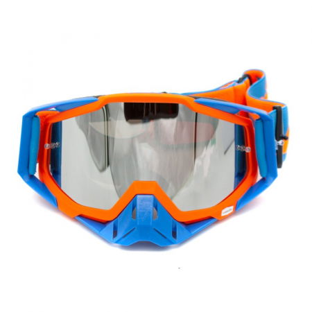 Ochelari - Ochelari cross/atv/enduro, Asix AS1, lentila argintiu, culoare rama portocaliu/albastru mat