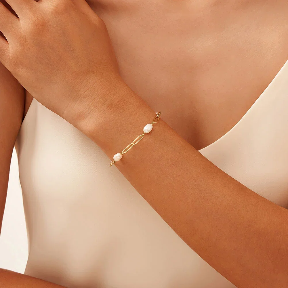 Brățară din Argint cu Perle Naturale de Cultură Baroque Links Pearl Gold [4]