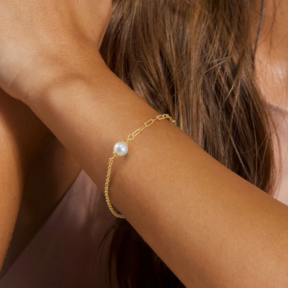 Brățară din Argint cu Perle Naturale de Cultură Link & Shine Pearl Gold [4]