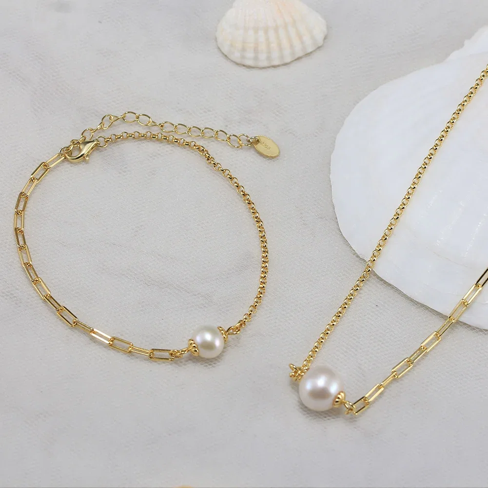 Brățară din Argint cu Perle Naturale de Cultură Link & Shine Pearl Gold [3]