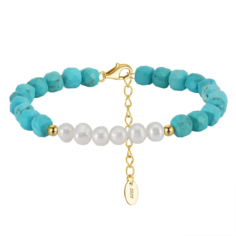 Set Brățară și Cercei din Argint cu Perle Naturale și Piatră Naturală Turcoaz Elegance Beaded [9]