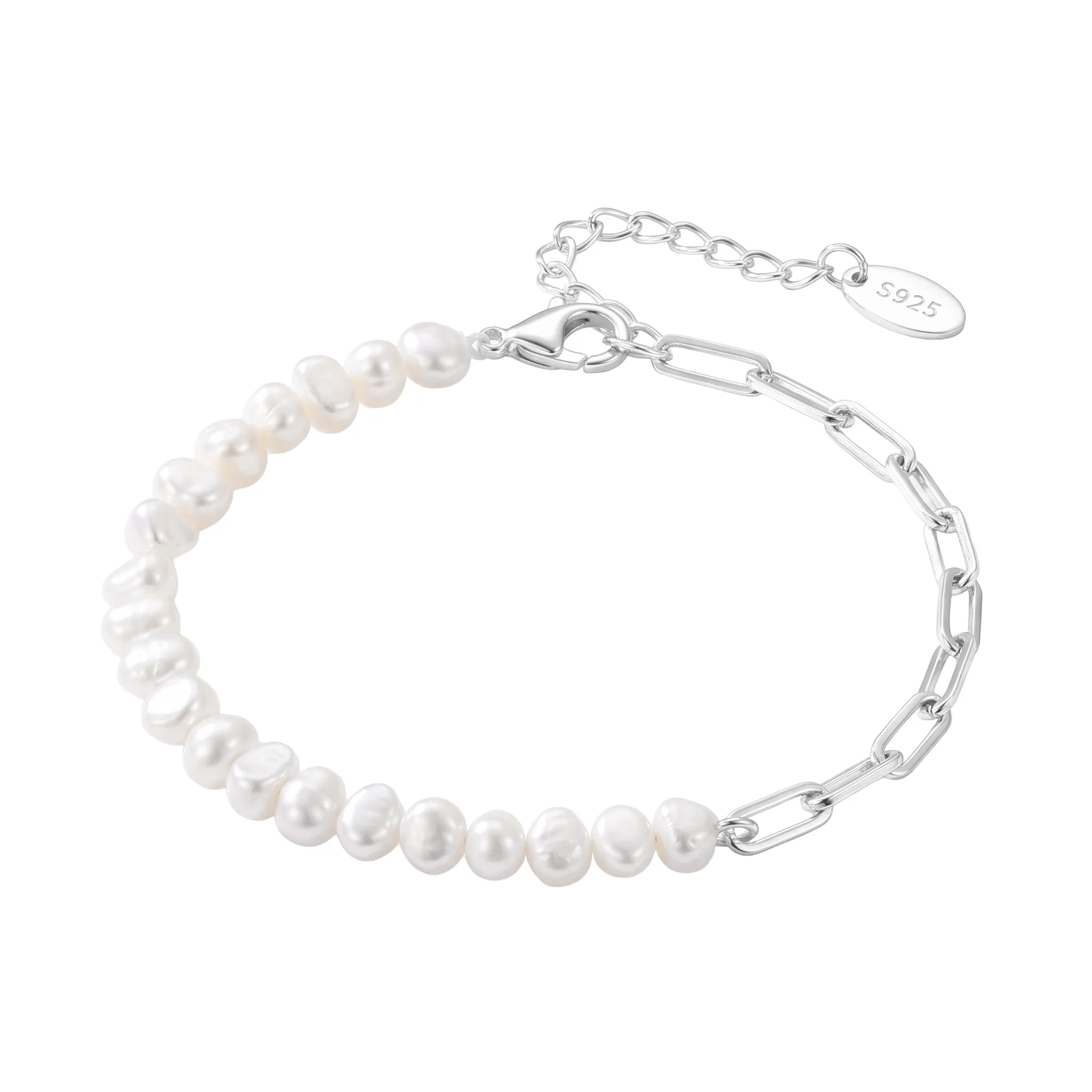 Set Colier și Brățară paperclip din argint cu perle naturale de cultură silver Raw Collection [9]