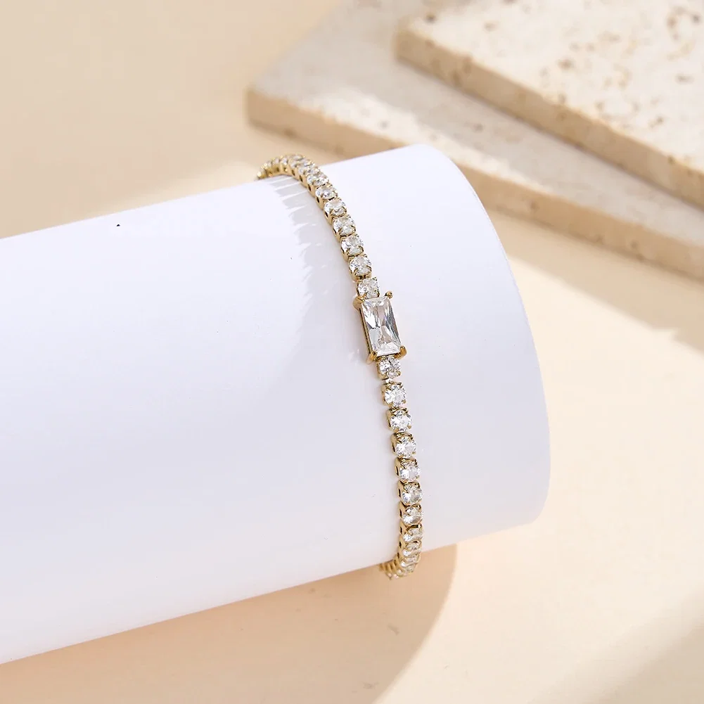 Brățară Statement cu Cristale Zirconiu Tennis Baguette Auriu [5]