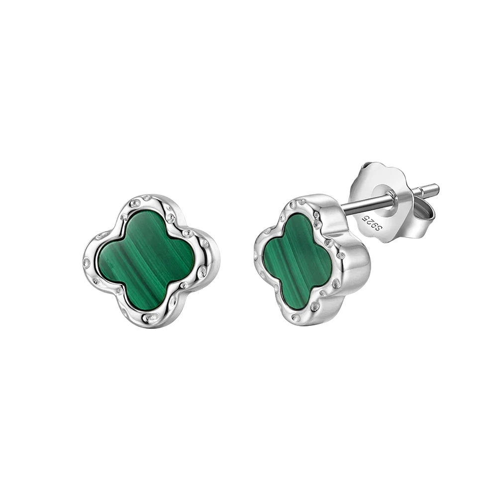 Cercei din argint Clover Malachite Argintiu [1]