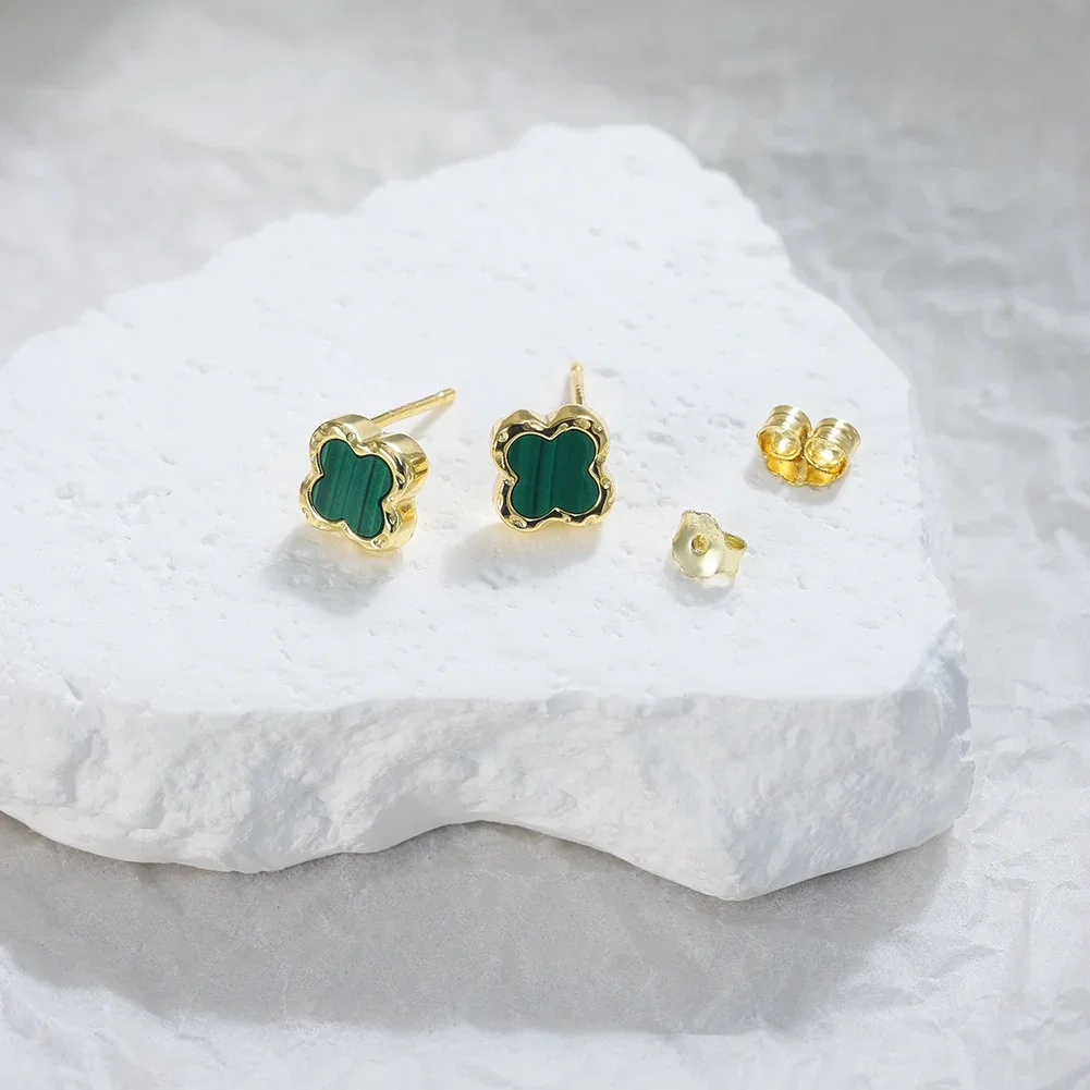Cercei din argint Clover Malachite Auriu [4]