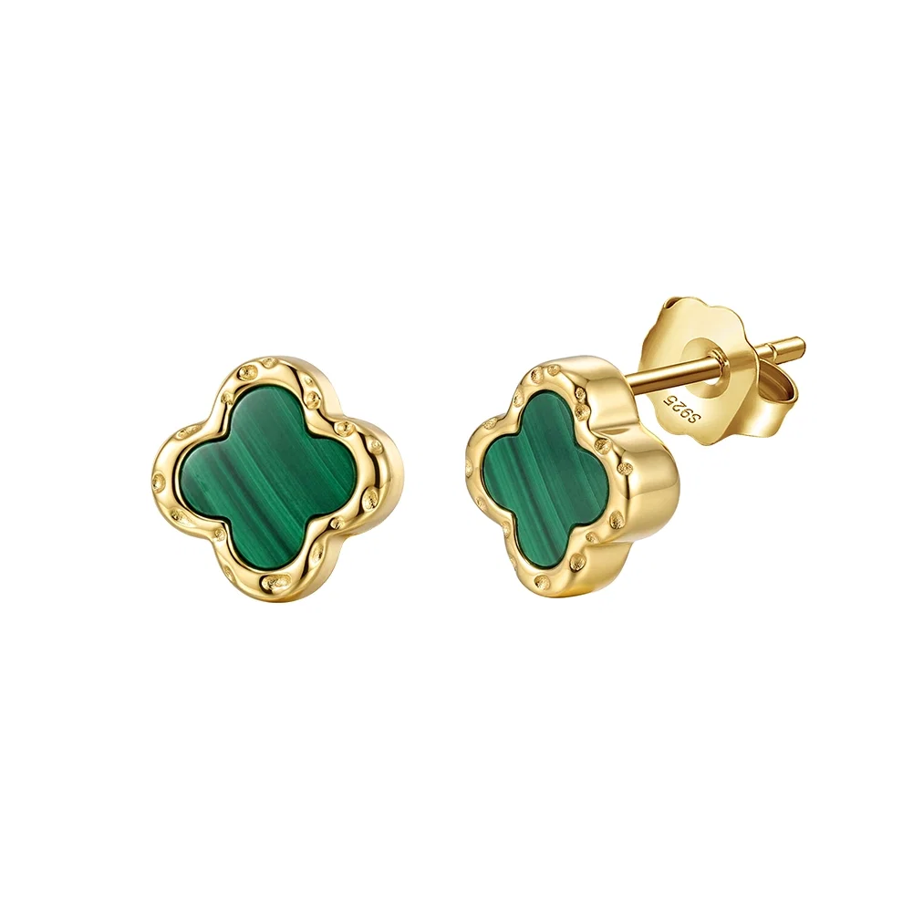 Cercei din argint Clover Malachite Auriu [1]