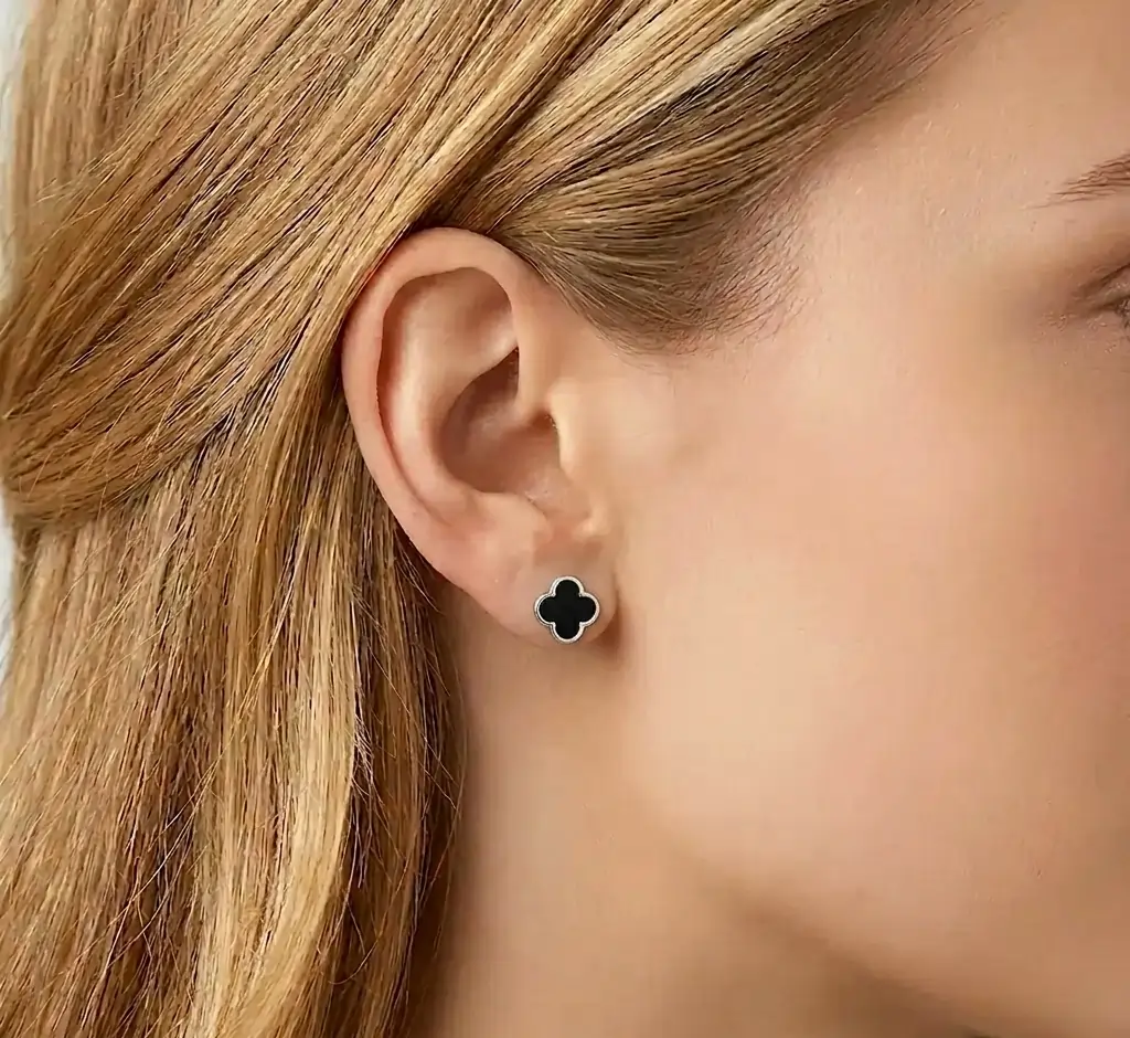 Cercei din argint Clover Onyx Argintiu [3]