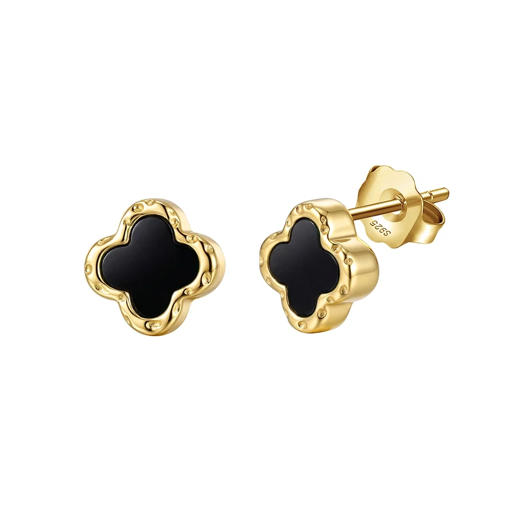 Cercei din argint Clover Onyx Auriu [1]