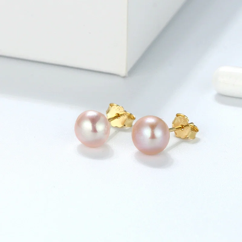 Cercei din argint cu perle naturale de cultură Luminous Sphere Studs Auriu [2]