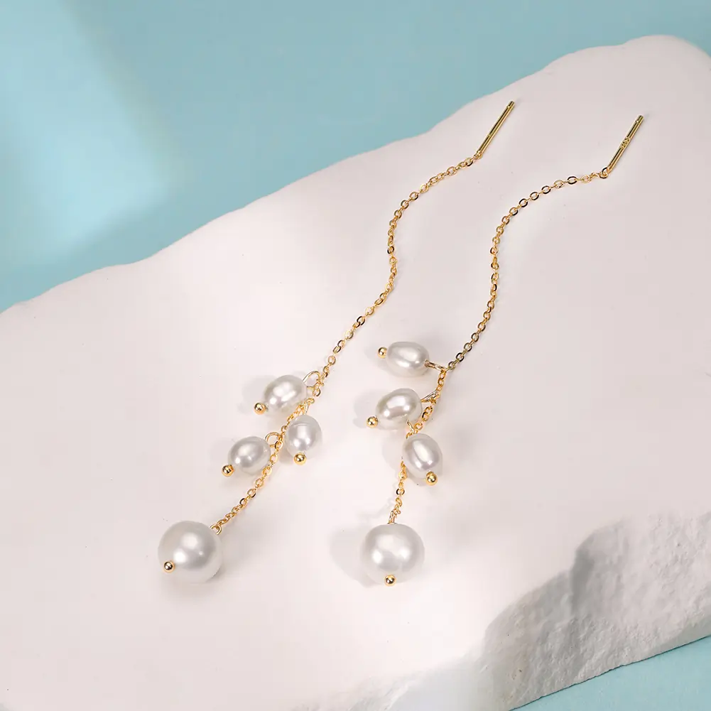 Cercei din argint cu perle naturale de cultură Flow Auriu [2]