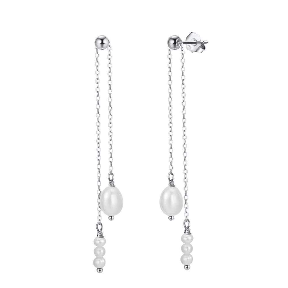 Cercei din argint cu perle naturale de cultură Long Pearl Argintiu [1]