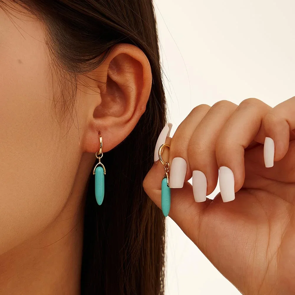 Cercei din Argint cu Piatră Naturală Turcoaz Elegant Turquoise Gold [3]