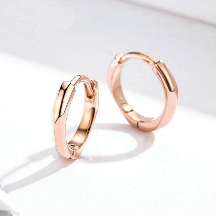Cercei din argint Edge Hoop Rose Gold [5]