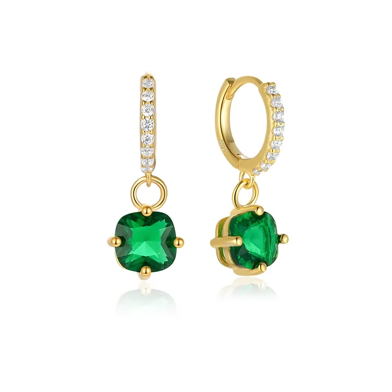 Cercei din Argint Emerald Drop Sparkle Hoops [1]