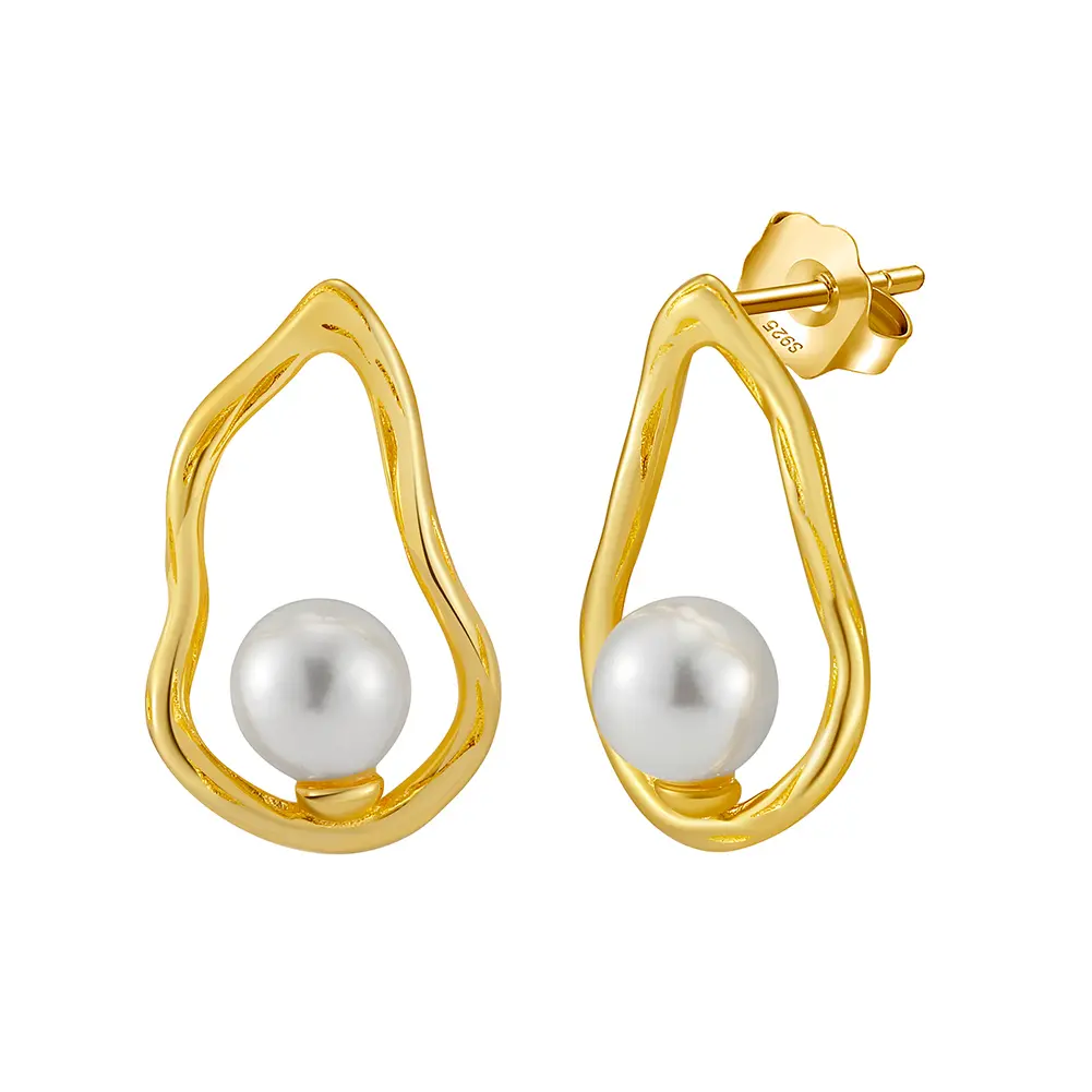 Cercei din Argint Gold Abstract Pearl [1]