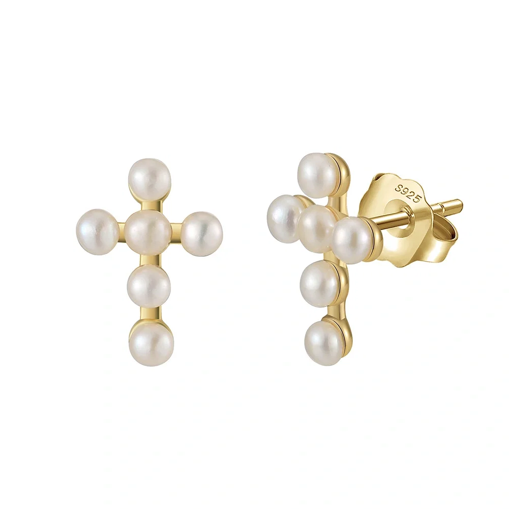 Set Colier și Cercei din Argint cu Perle Naturale de Cultură Pearl Cross Charm [8]