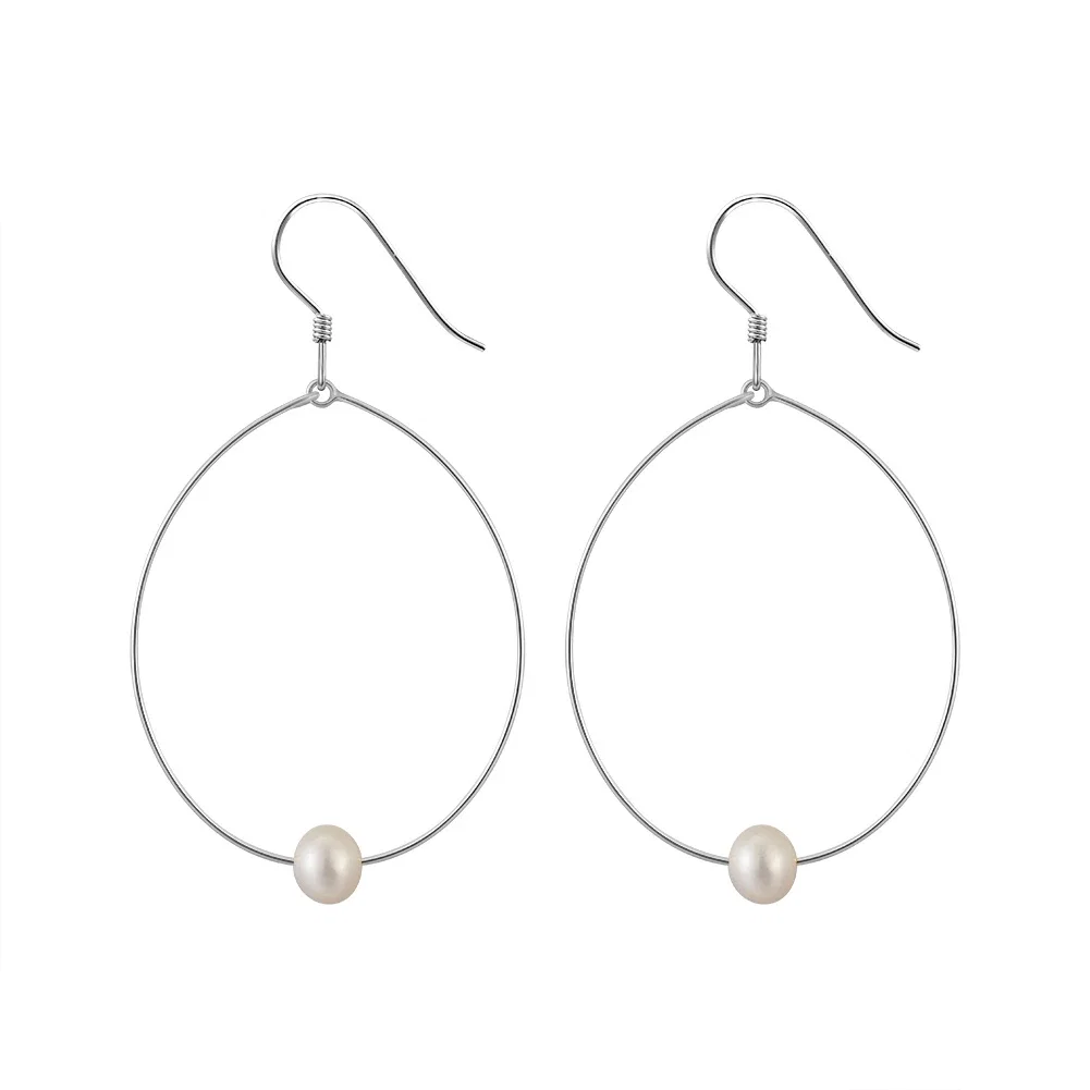 Cercei din Argint Pearl Orbit Hoops Silver [1]