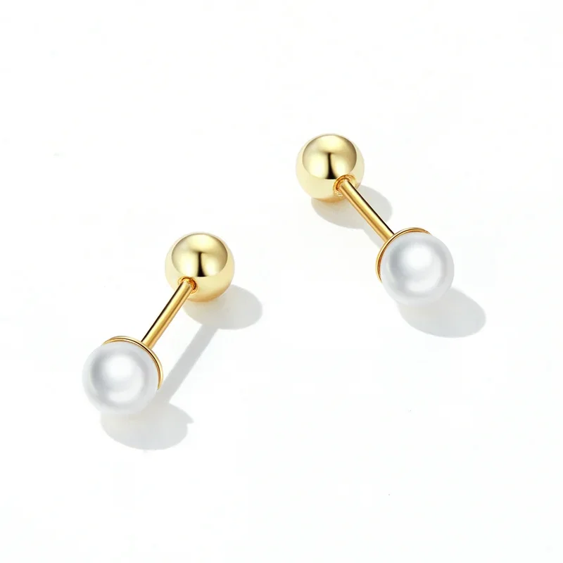 Cercei din Argint Petite Pearl Studs Gold [3]