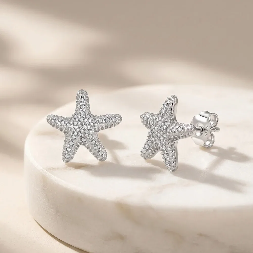Cercei din argint Starfish Argintiu [4]