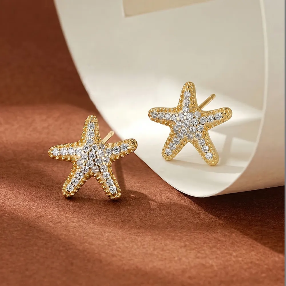 Cercei din argint Starfish Auriu [3]
