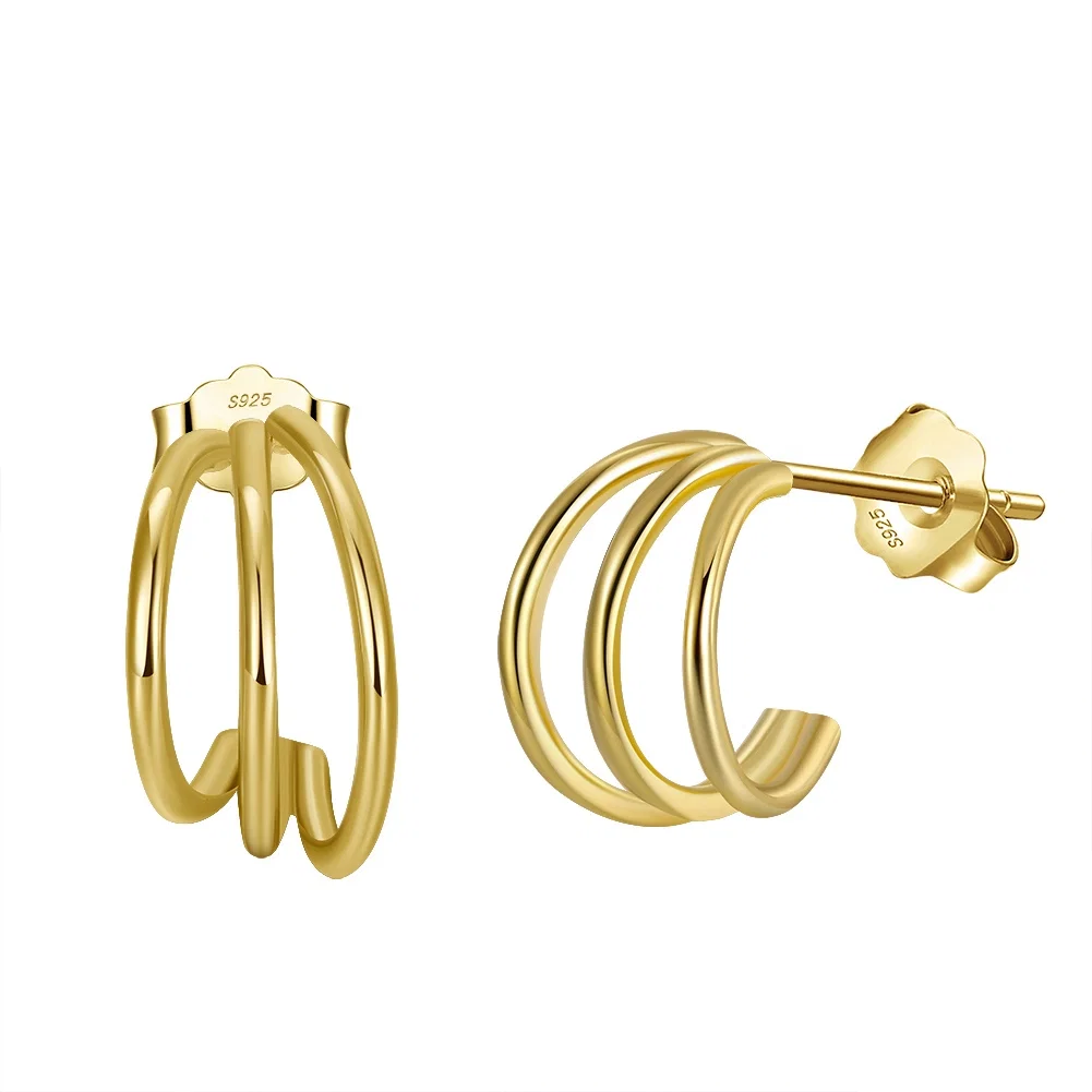 Cercei din Argint Triple Hoop Gold [1]