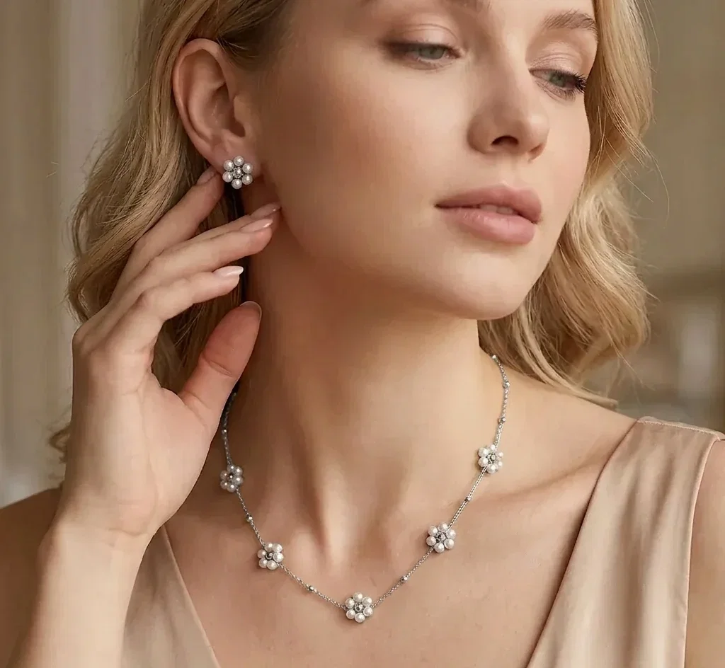 Cercei Statement Blossom Argintiu [5]