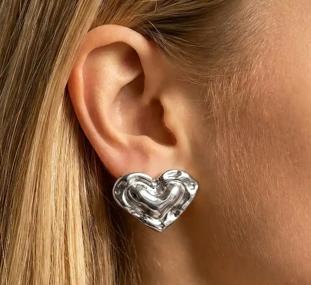 Cercei Statement Bold Heart Argintiu [3]