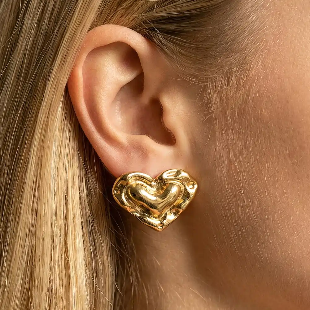 Cercei Statement Bold Heart Auriu [4]