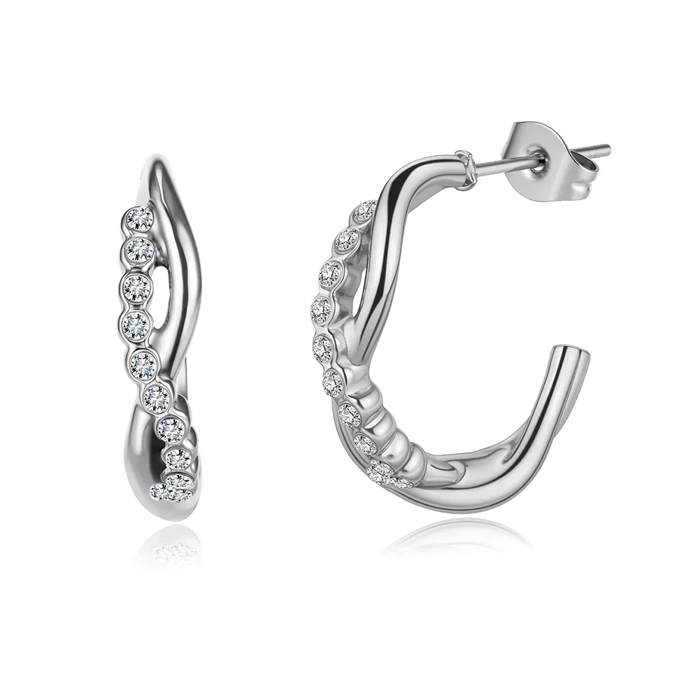 Cercei Statement cu Cristale Zirconiu Ripple Argintiu [1]