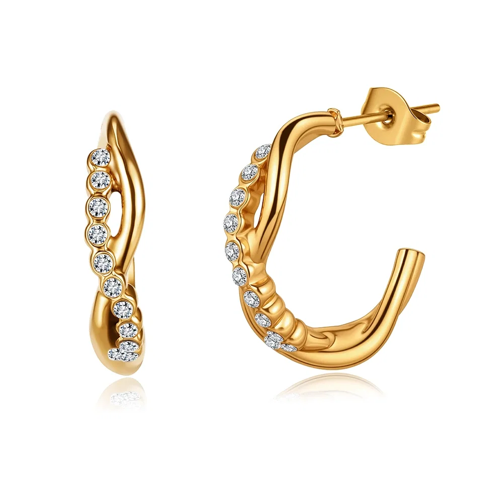 Cercei Statement cu Cristale Zirconiu Ripple Auriu [1]