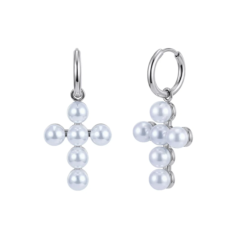 Cercei Statement cu Perle Shell Cross Argintiu [1]