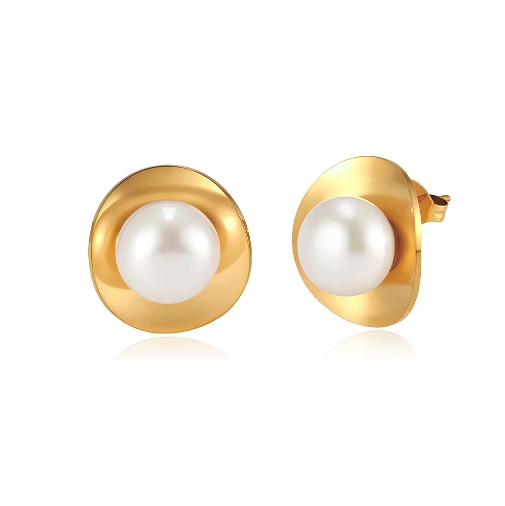 Cercei Statement cu Perle Shell Halo Auriu [1]
