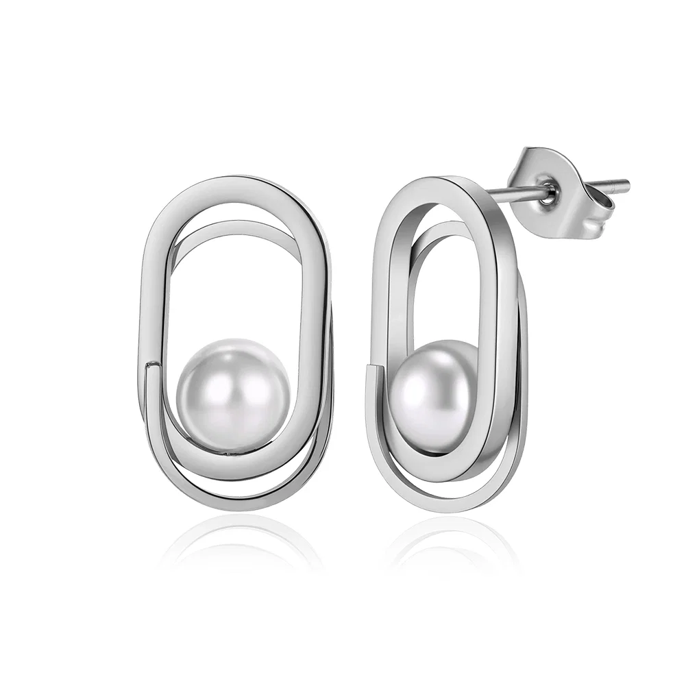 Cercei Statement cu Perle Shell Oval Argintiu [1]