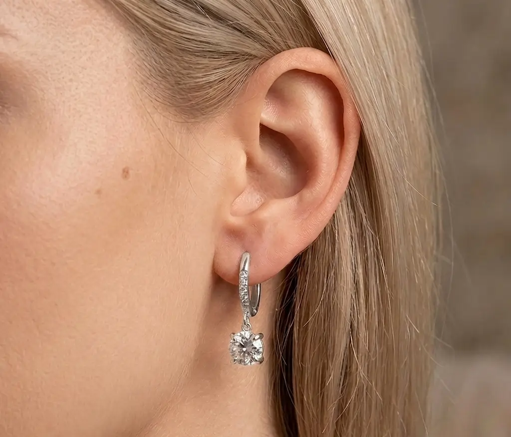 Cercei Statement Solitaire Hoop Argintiu [2]
