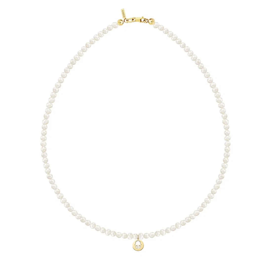 Set Colier și Cercei din argint cu perle naturale de cultură Small String Hamsa Auriu [7]