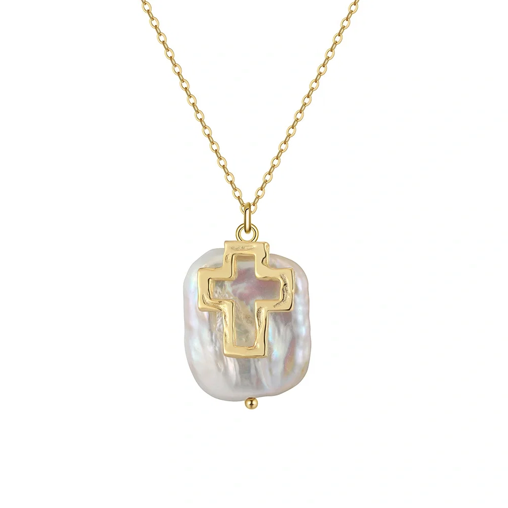 Colier din Argint cu Perlă Naturală de Cultură Pearl Cross Baroque [1]