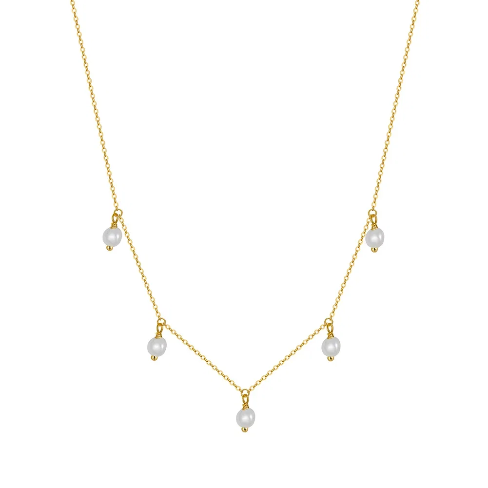 Set Colier și Cercei din Argint cu perle naturale de cultură Dewdrop Garland Gold [6]